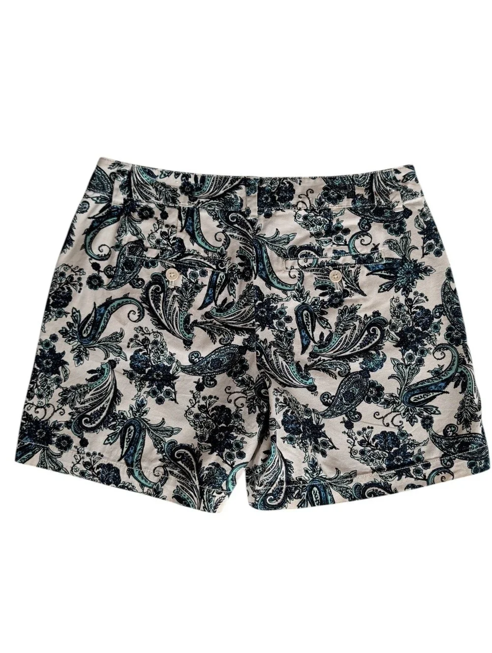 Ann Taylor Loft Original Fit Paisley Chino Shorts 2 Cream Off White Blue Pockets